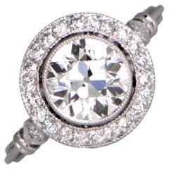 Used 1.40 Carat Old European-Cut Diamond Engagement Ring, Diamond Halo, Platinum