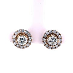 1.40ct Pave Natural Round Diamond Earrings 14K Yellow Gold Pair Si1/VS2 Clarity