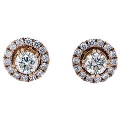 Paire de boucles d'oreilles en or jaune 14 carats avec diamants ronds naturels pavés de 1,40 carat, pureté Si1/VS2