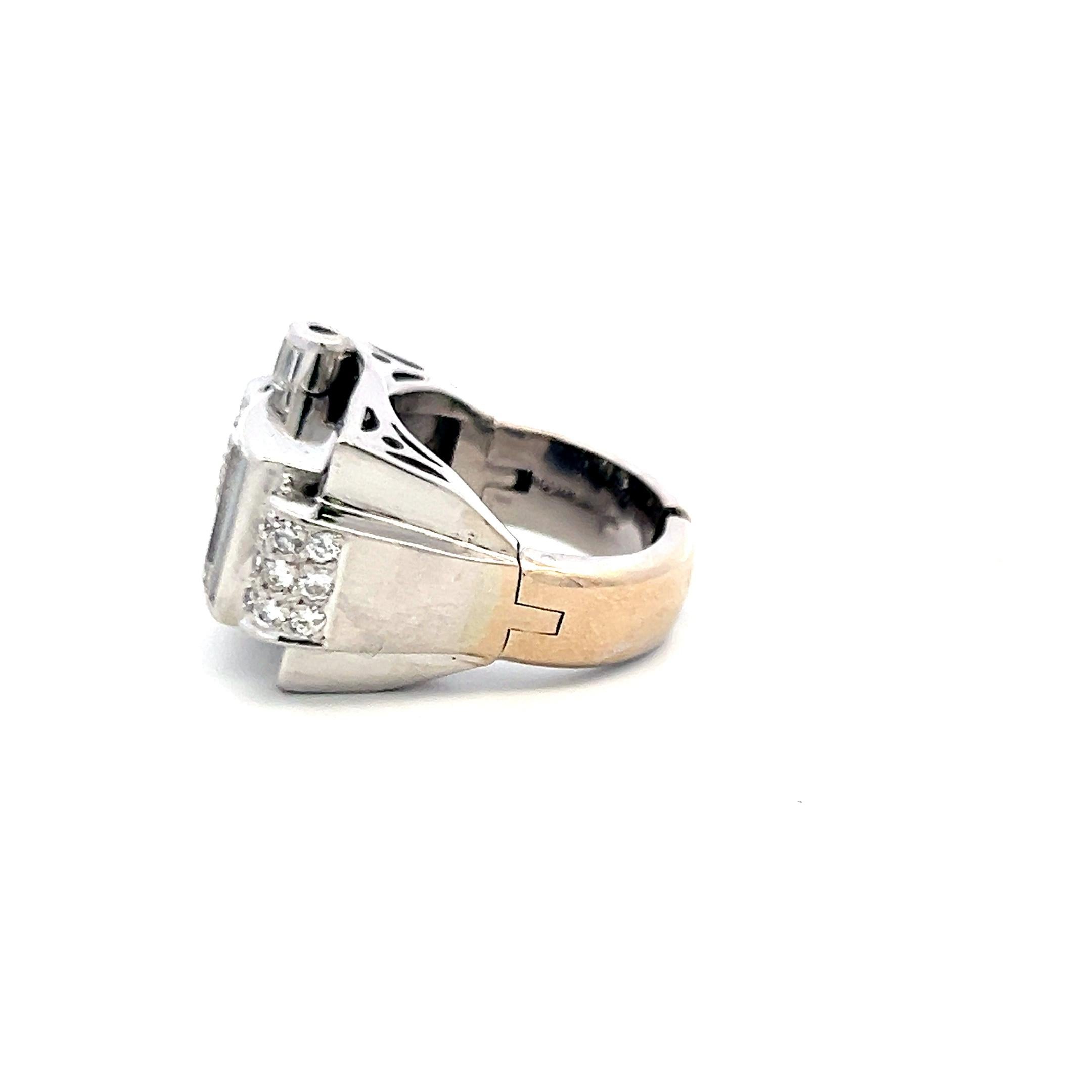 Bague de cocktail en or blanc 14 carats de 1,40 carats de diamants ronds, brillants et baguettes (I SI) Bon état - En vente à New York, NY