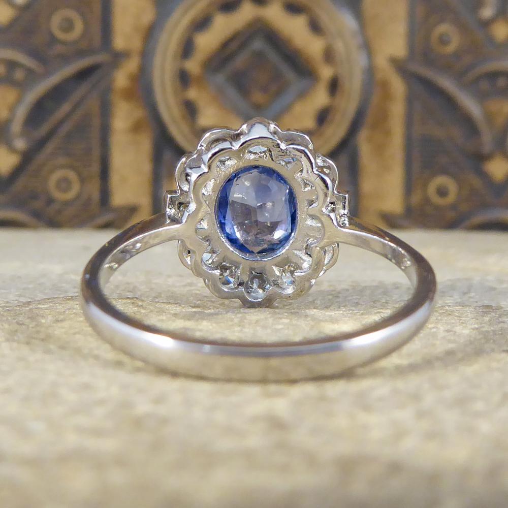 Round Cut 1.40Ct Sapphire and 0.65Ct Diamond Cluster Ring in 18Ct White Gold and Platinum