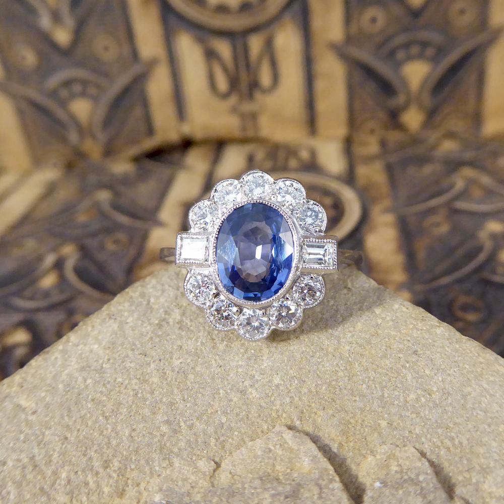 1.40Ct Sapphire and 0.65Ct Diamond Cluster Ring in 18Ct White Gold and Platinum 3