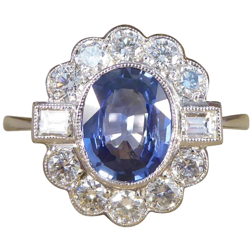 1.40Ct Sapphire and 0.65Ct Diamond Cluster Ring in 18Ct White Gold and Platinum