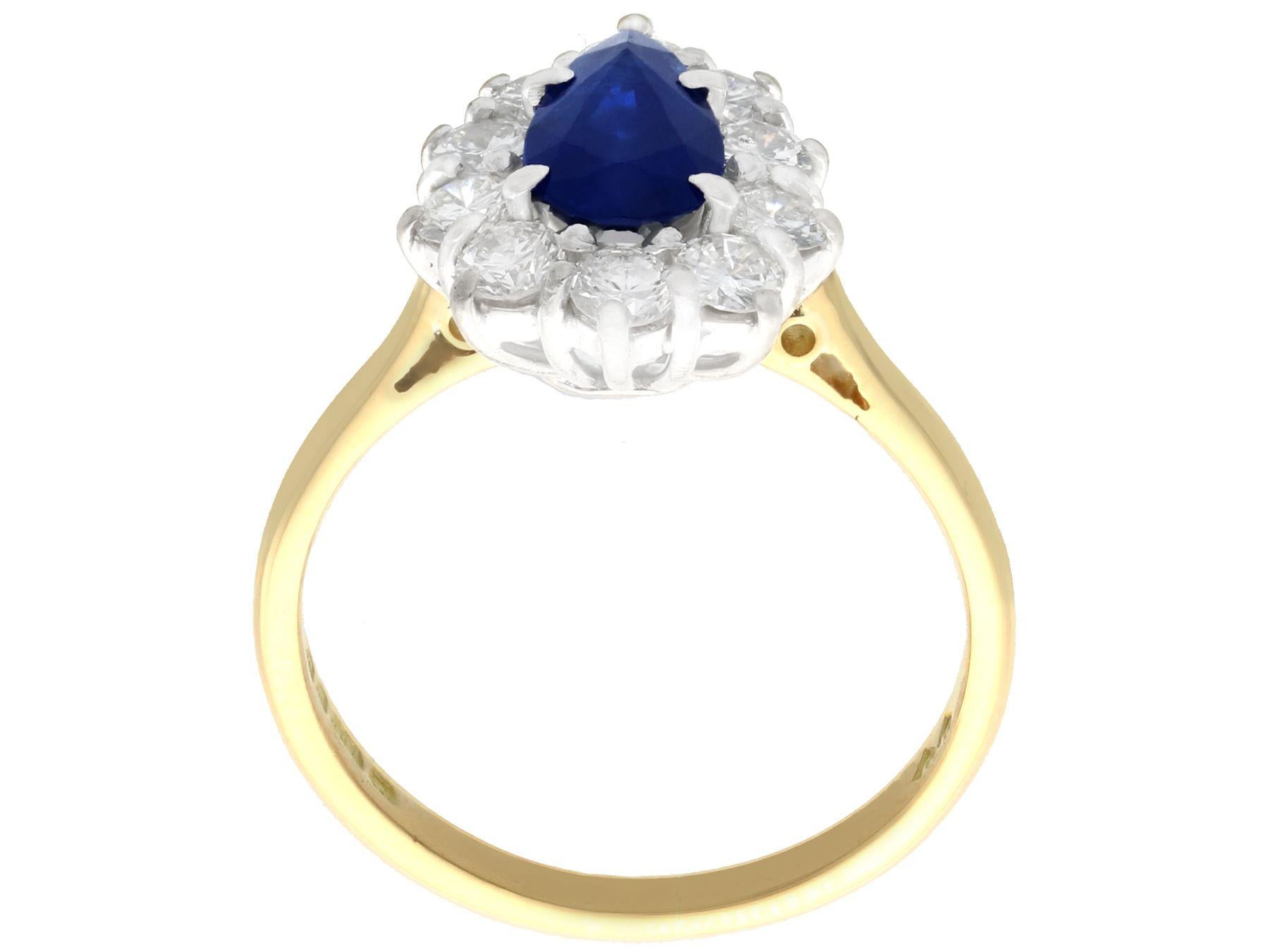 1.40 Carat Sapphire and Diamond Yellow Gold Cluster Ring Vintage 1970 In Excellent Condition In Jesmond, Newcastle Upon Tyne