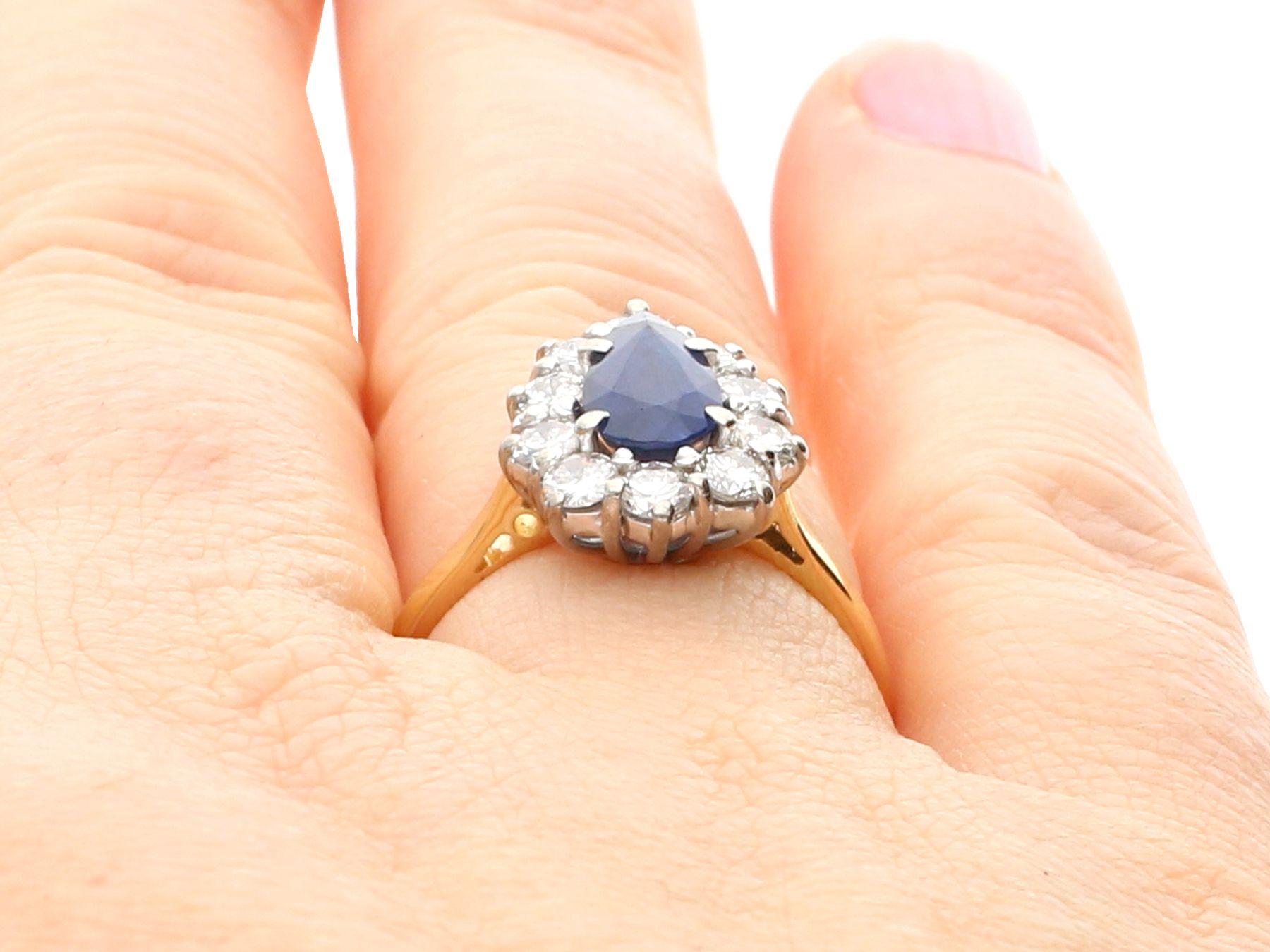 1.40 Carat Sapphire and Diamond Yellow Gold Cluster Ring Vintage 1970 2