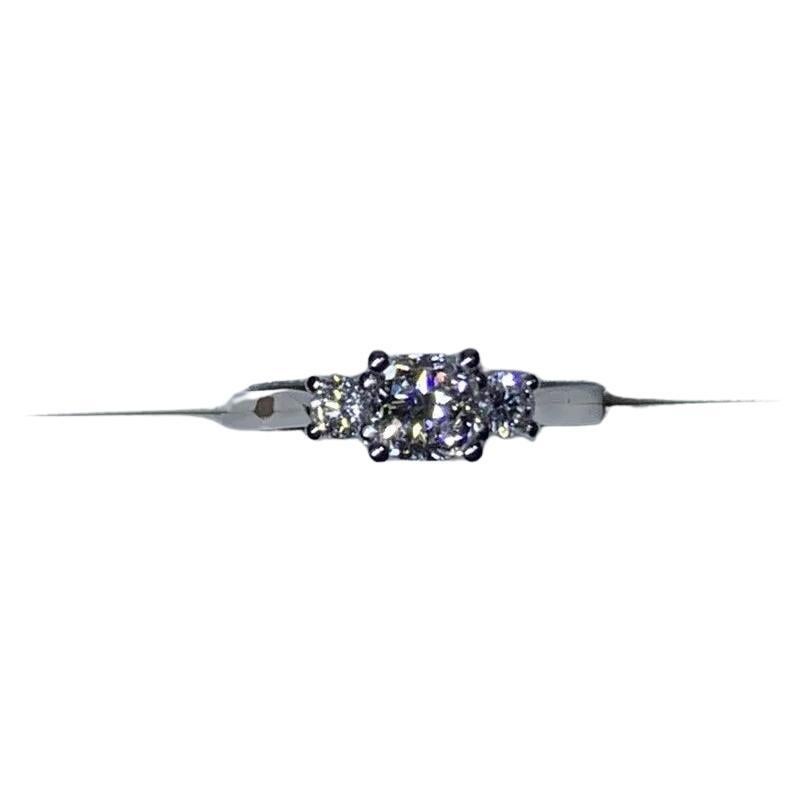 1.40ct Trilogy three diamonds cushion and round diamond engagement ring in plati For Sale