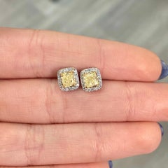 1.40ct Yellow Diamond Cushion Halo Earrings