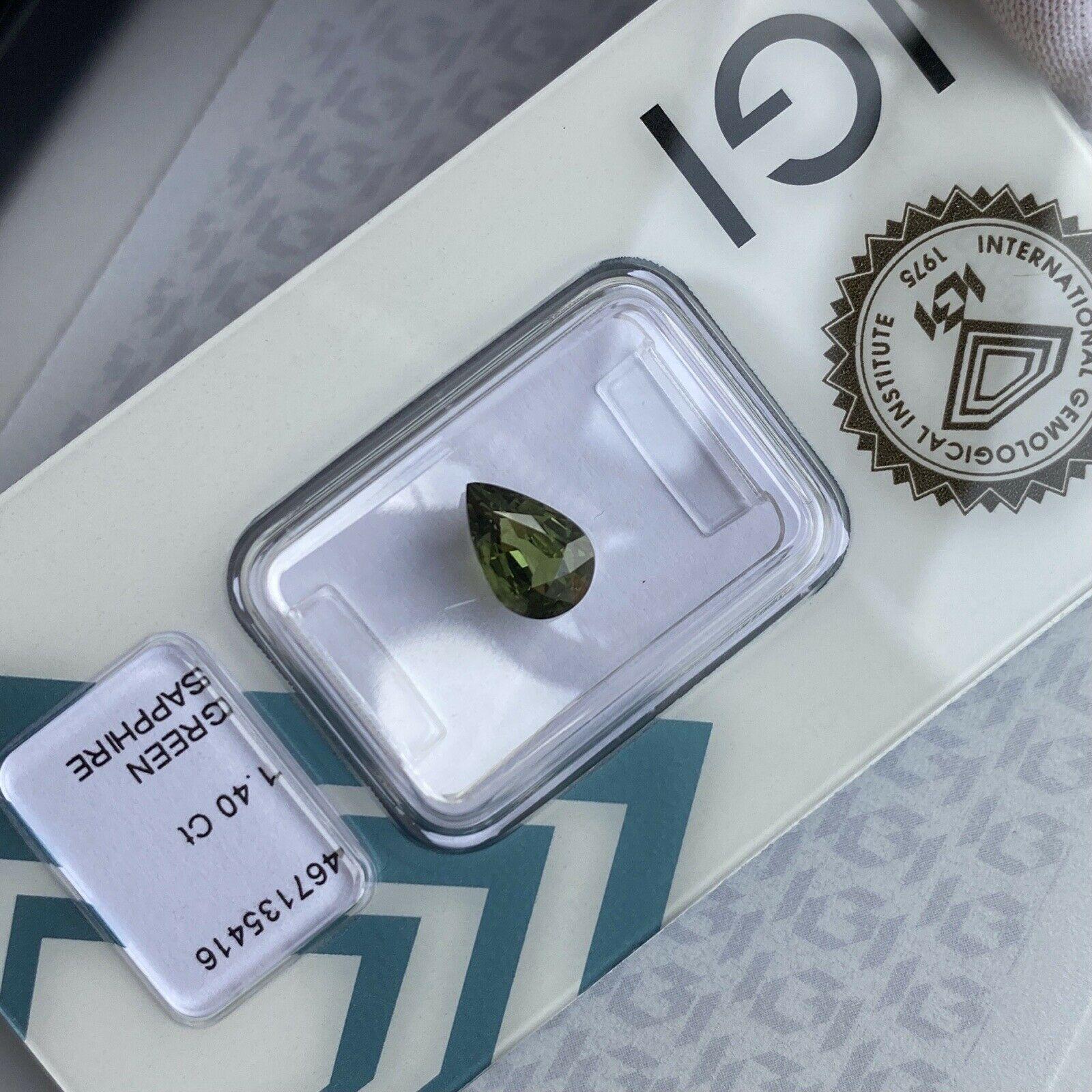 1.40ct Yellow Green Sapphire Rare IGI Certified Pear Teardrop Cut Gem Blister For Sale 5