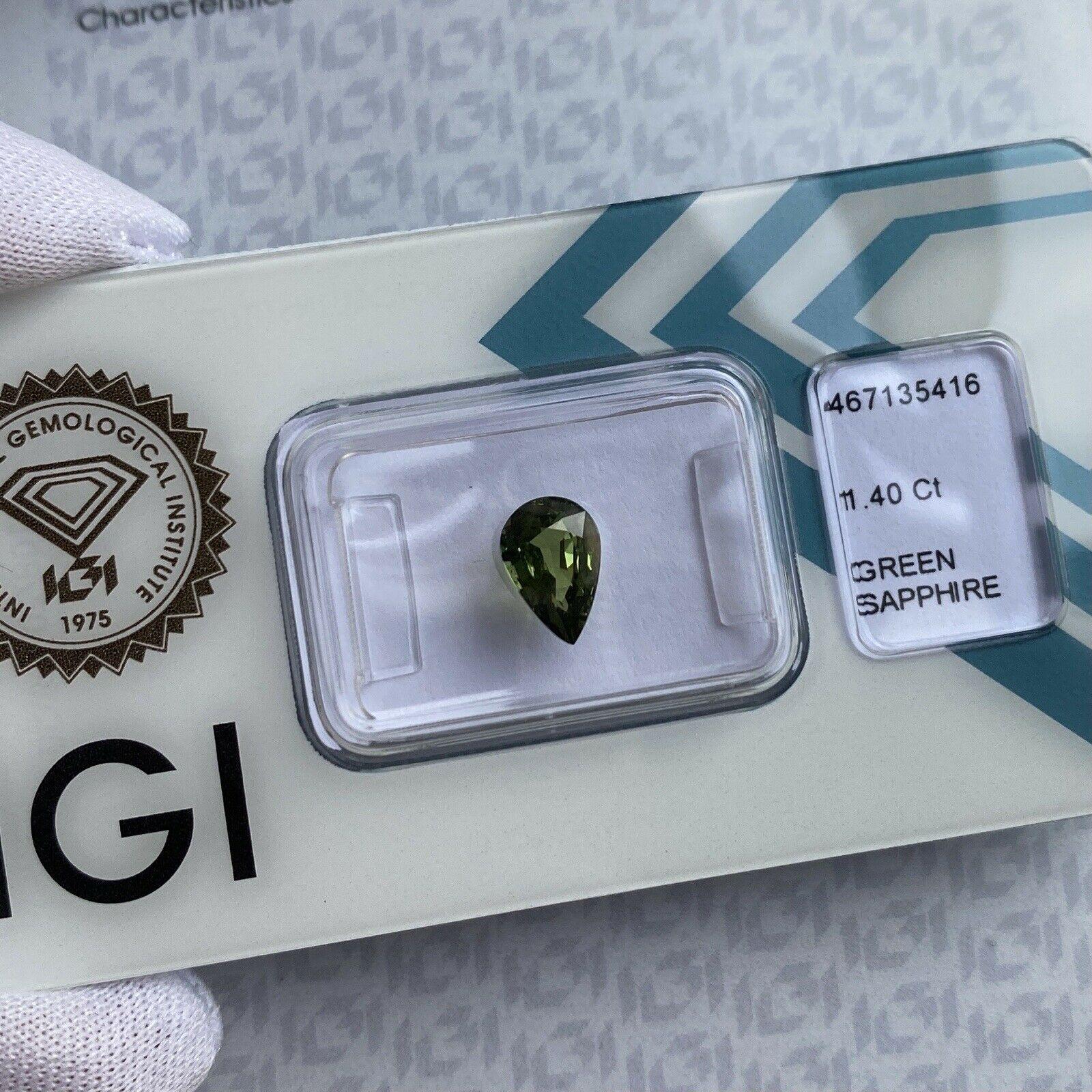 Women's or Men's 1.40ct Yellow Green Sapphire Rare IGI Certified Pear Teardrop Cut Gem Blister For Sale