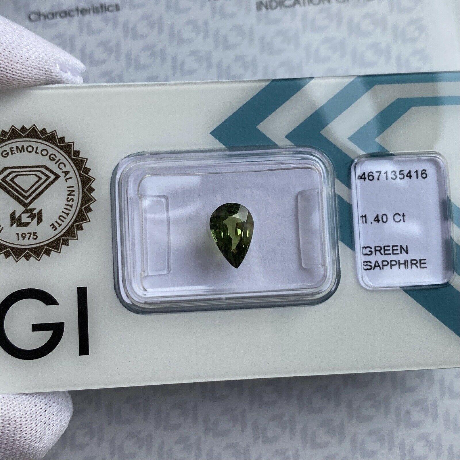 1.40ct Yellow Green Sapphire Rare IGI Certified Pear Teardrop Cut Gem Blister For Sale 3