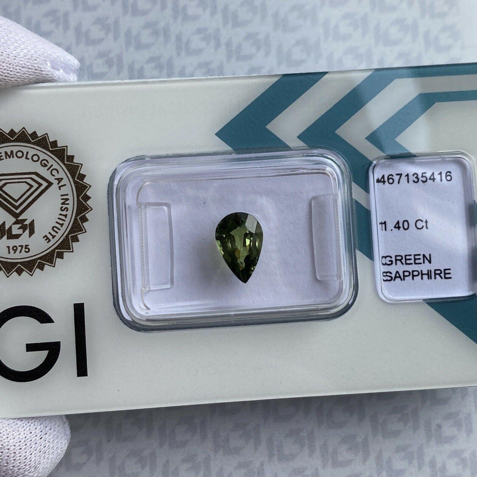 1.40ct Yellow Green Sapphire Rare IGI Certified Pear Teardrop Cut Gem Blister For Sale 4