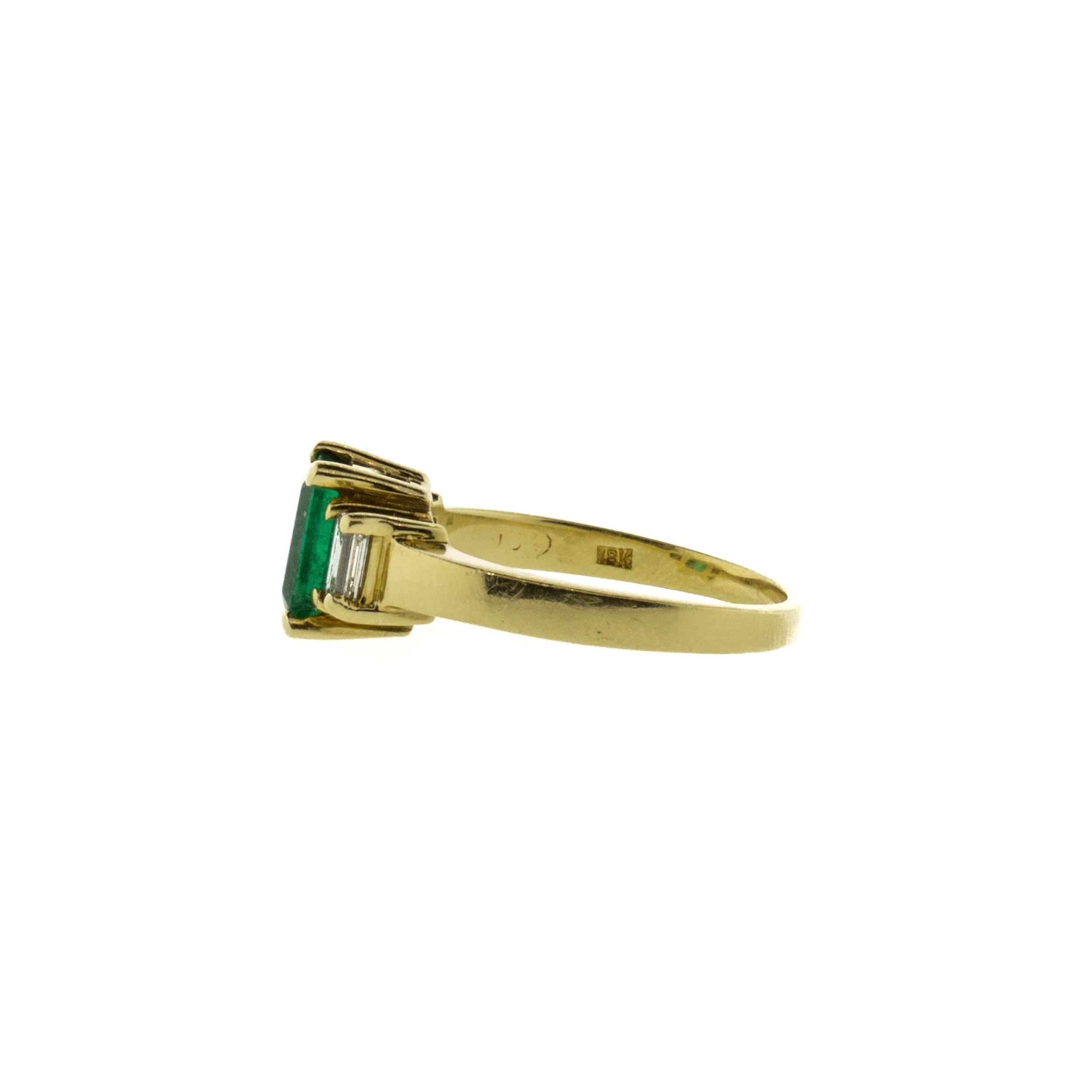 Emerald Cut 1.40ct Zambian Emerald & .50ctw Natural Diamond Ring For Sale