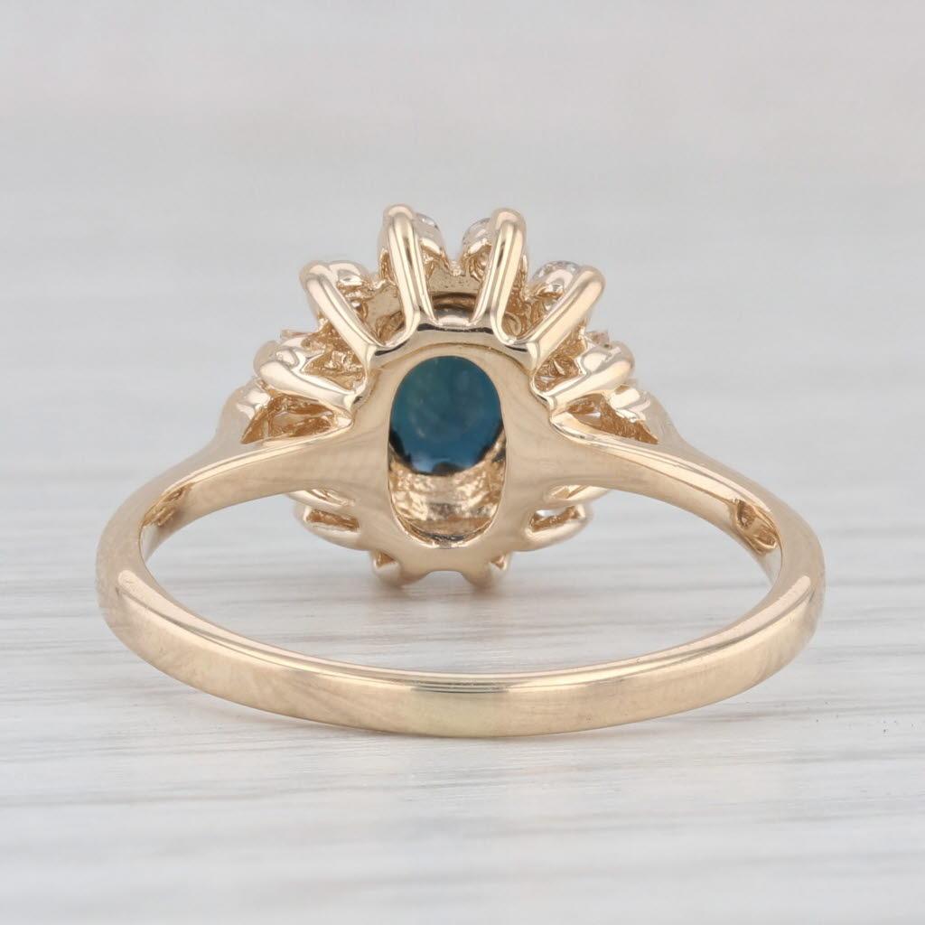 Oval Cut 1.40ctw Dark Blue Sapphire Diamond Halo Ring 14k Yellow Gold Sz 7.25 Engagement