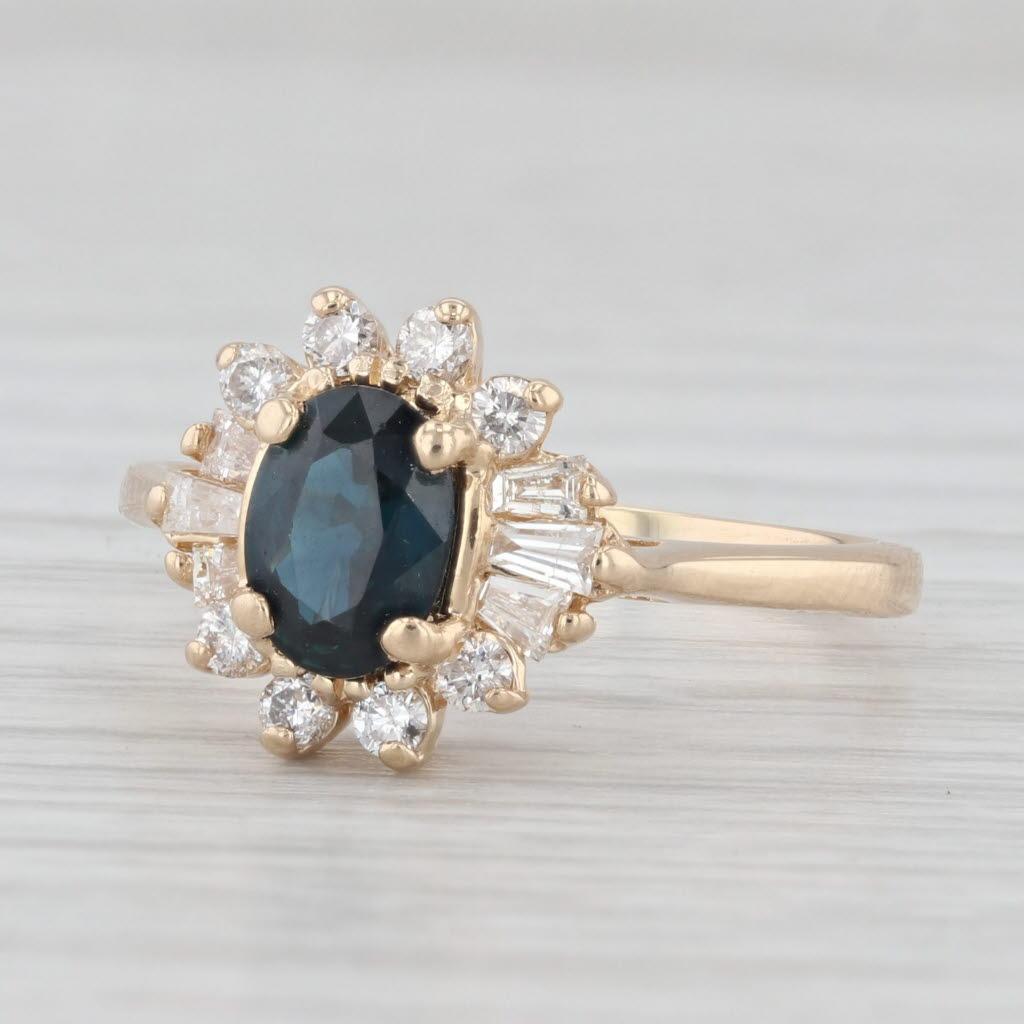 Women's 1.40ctw Dark Blue Sapphire Diamond Halo Ring 14k Yellow Gold Sz 7.25 Engagement