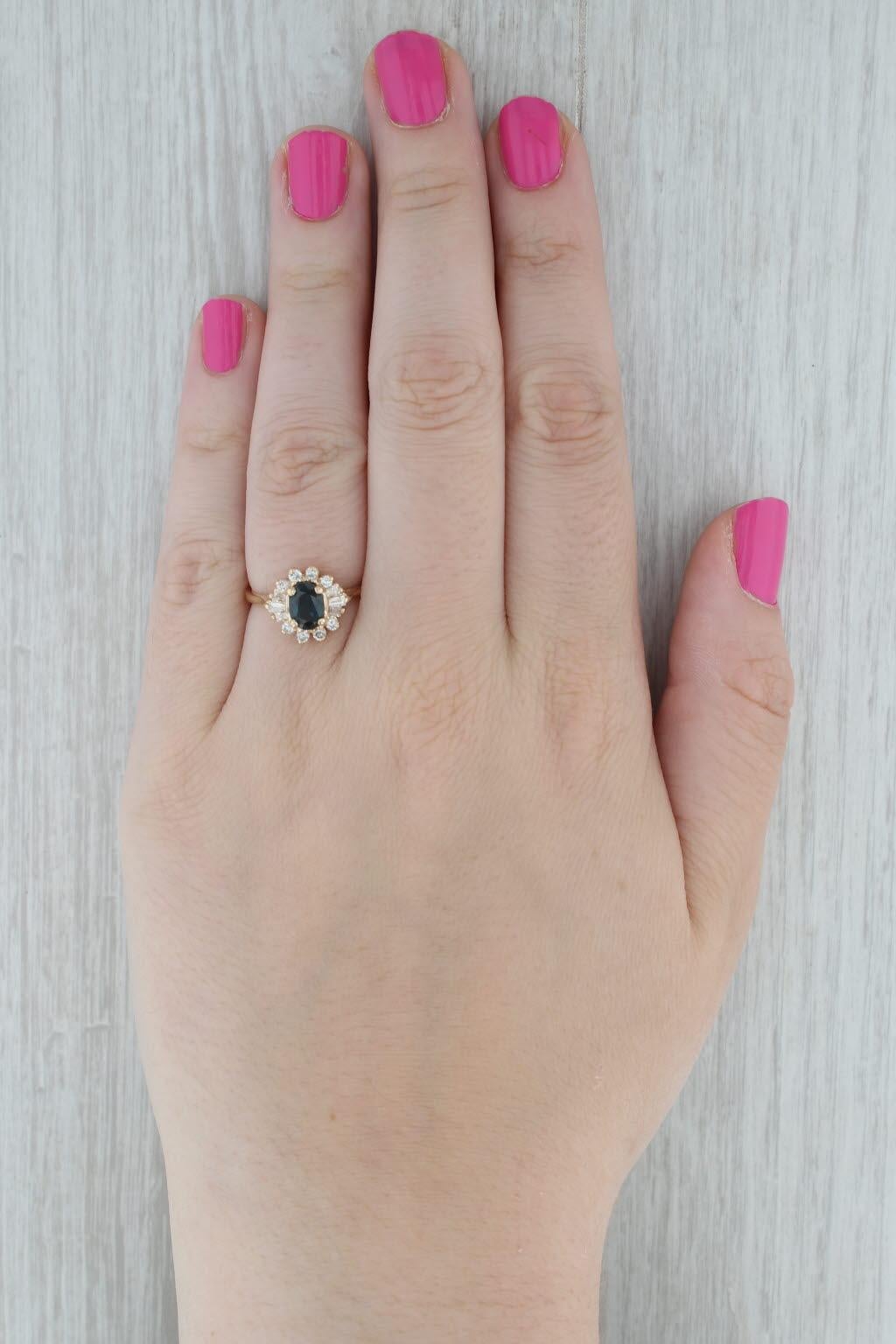 1.40ctw Dark Blue Sapphire Diamond Halo Ring 14k Yellow Gold Sz 7.25 Engagement 1