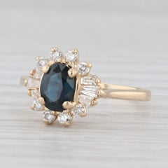 1.40ctw Dark Blue Sapphire Diamond Halo Ring 14k Yellow Gold Sz 7.25 Engagement