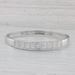 1.40ctw Diamond Bangle Bracelet 14k White Gold 7" Hinged Snap Clasp