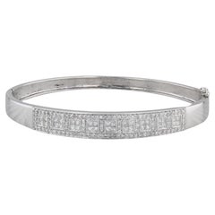 1.40ctw Diamond Bangle Bracelet 14k White Gold 7" Hinged Snap Clasp