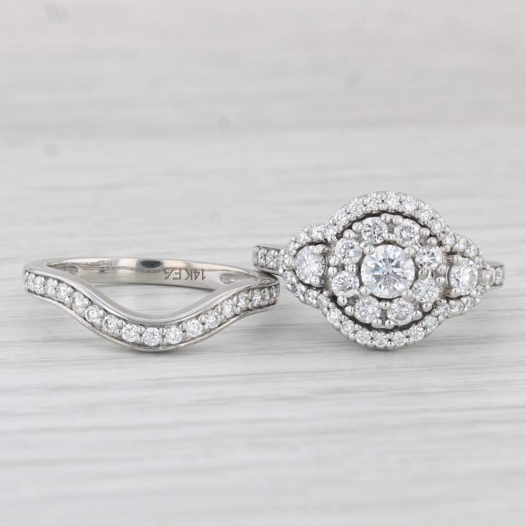 Women's 1.40ctw Diamond Cluster Engagement Ring Wedding Band Bridal Set 14k Gold Size 7 For Sale