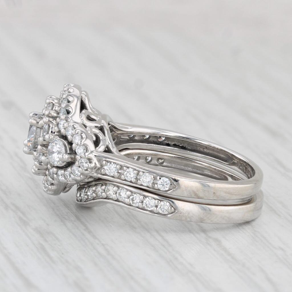 1.40ctw Diamond Cluster Engagement Ring Wedding Band Bridal Set 14k Gold Size 7 For Sale 1