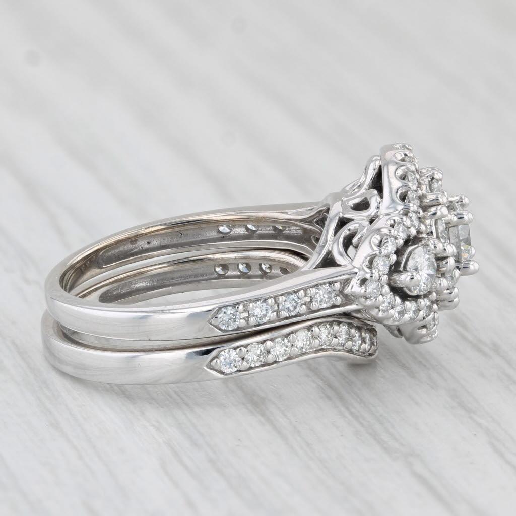 1.40ctw Diamond Cluster Engagement Ring Wedding Band Bridal Set 14k Gold Size 7 For Sale 2