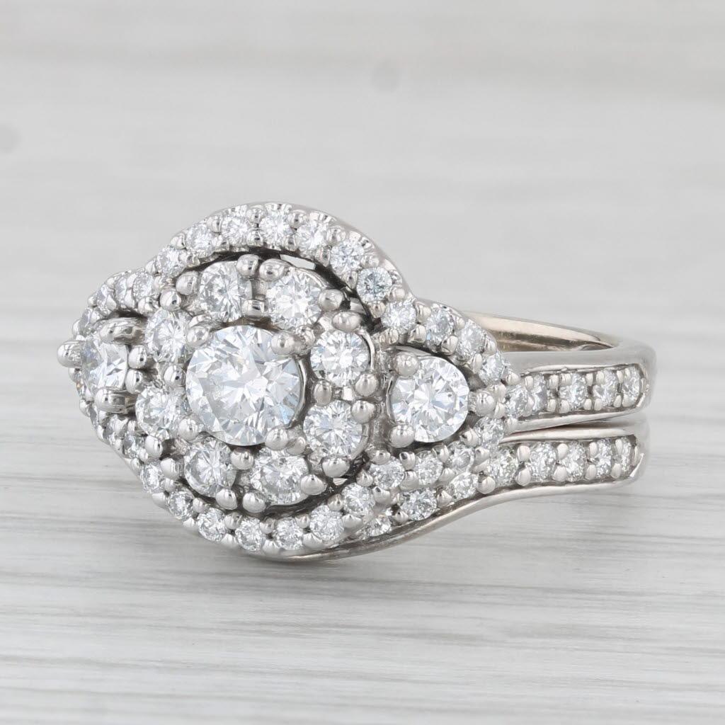 1.40ctw Diamond Cluster Engagement Ring Wedding Band Bridal Set 14k Gold Size 7 For Sale 4