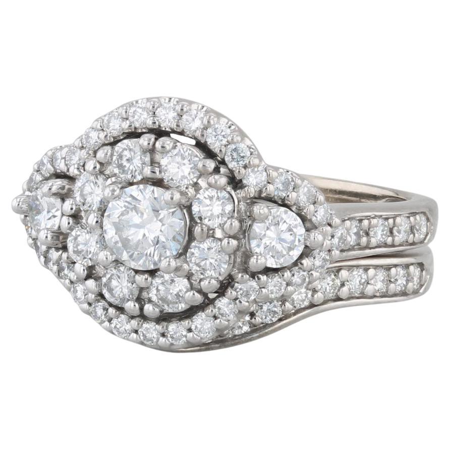1.40ctw Diamond Cluster Engagement Ring Wedding Band Bridal Set 14k Gold Size 7 For Sale