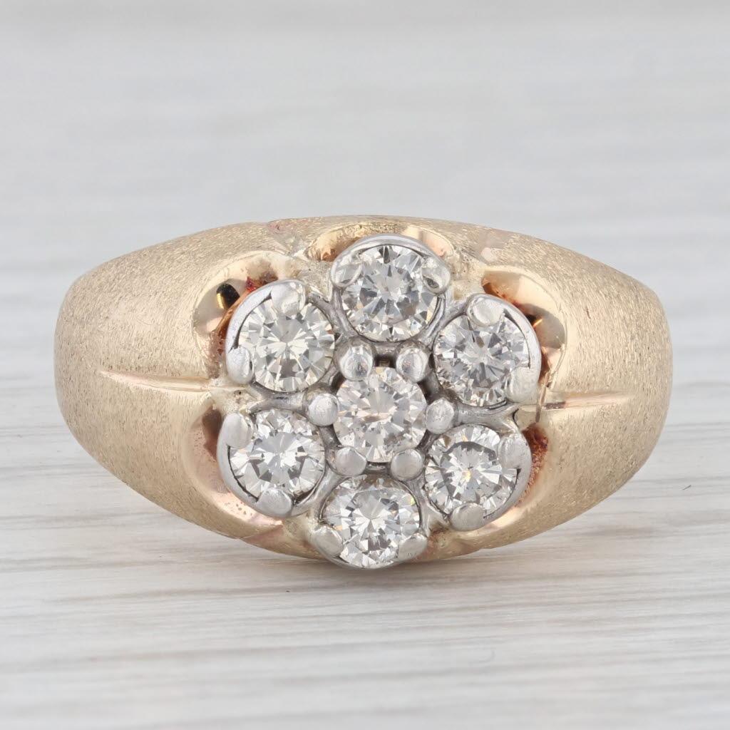 Gemstone Information:
- Natural Diamonds -
Total Carats - 1.40ctw
Cut - Round Brilliant
Color - Brown
Clarity - SI2 - I1

Metal: 14k Yellow Gold, White Gold Settings
Weight: 12 Grams 
Stamps: 14k
Face Height: 14 mm 
Rise Above Finger: 7.1 mm
Band /