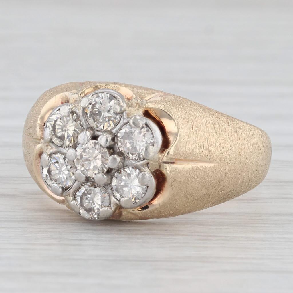 1.40ctw Diamond Cluster Ring 14k Gold Vintage Belcher Setting Size 13.25 In Good Condition In McLeansville, NC