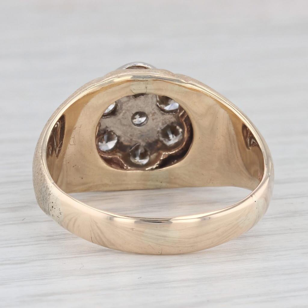 Women's or Men's 1.40ctw Diamond Cluster Ring 14k Gold Vintage Belcher Setting Size 13.25