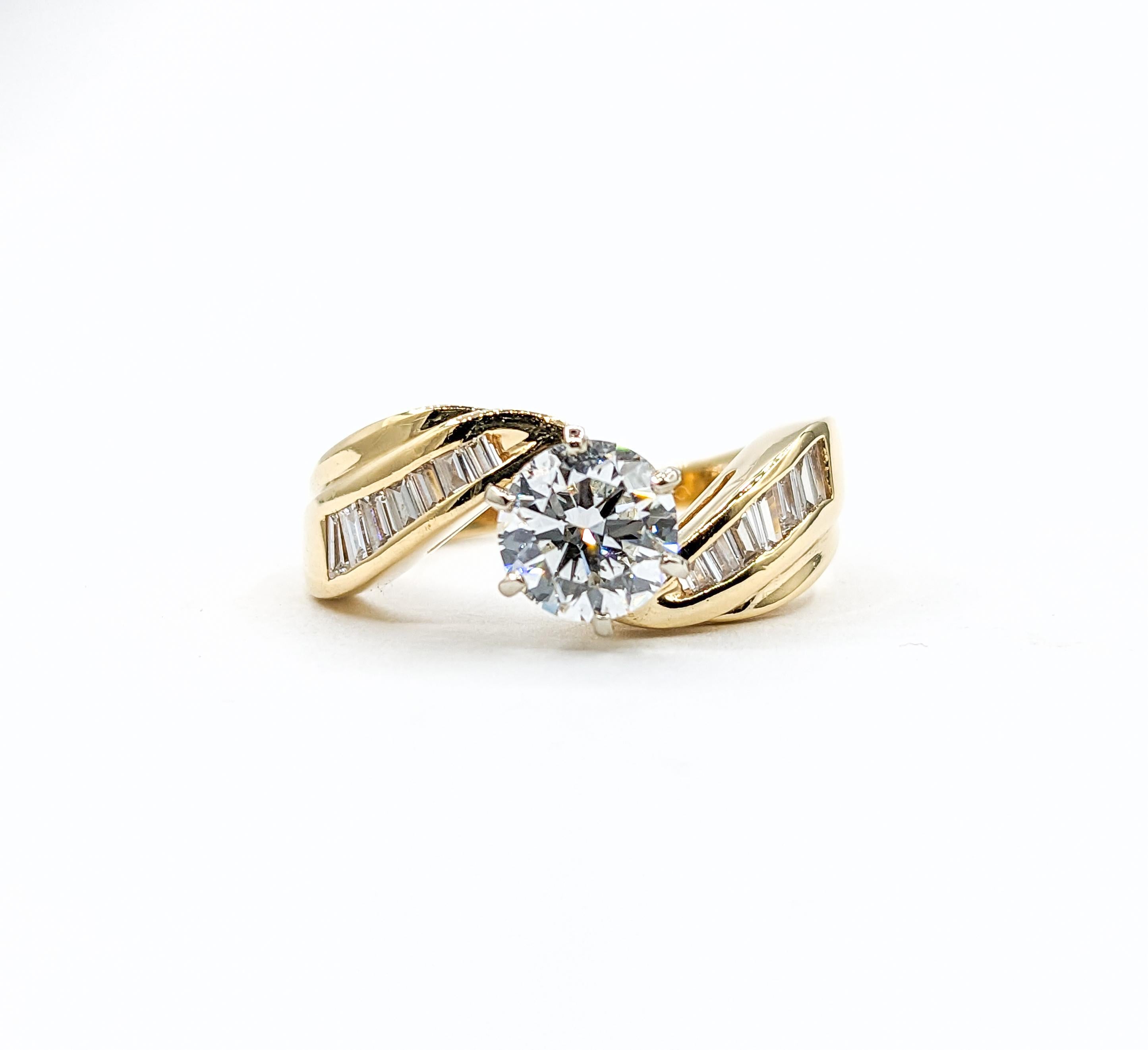 1.40ctw Diamond Engagement Ring In Yellow Gold

Introducing an exquisite Ring, meticulously crafted in 14kt Yellow Gold, adorned with a dazzling 1.00ct Round Diamond. The Sparkly Diamond showcases SI2 clarity and a Colorless white brilliance (F-G