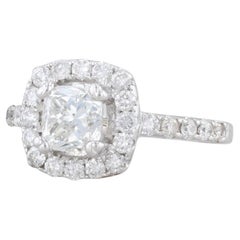 1.40ctw Diamond Halo Engagement Ring 18k White Gold Size 4.25 GIA Cushion Cut