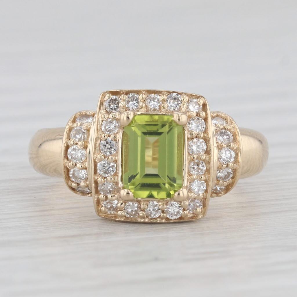Emerald Cut 1.40ctw Peridot Diamond Halo Ring 14k Yellow Gold Size 7 Engagement For Sale