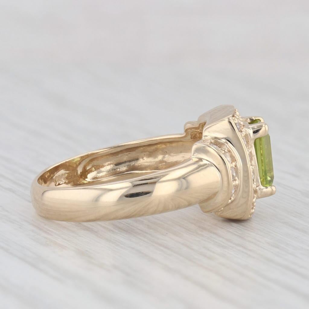 1.40ctw Peridot Diamond Halo Ring 14k Yellow Gold Size 7 Engagement In Good Condition For Sale In McLeansville, NC