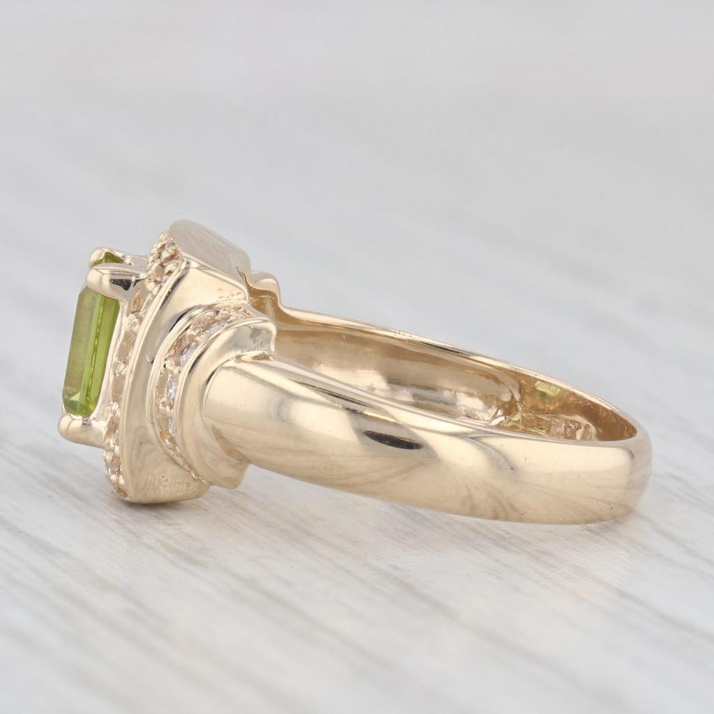 1.40ctw Peridot Diamond Halo Ring 14k Yellow Gold Size 7 Engagement For Sale 1