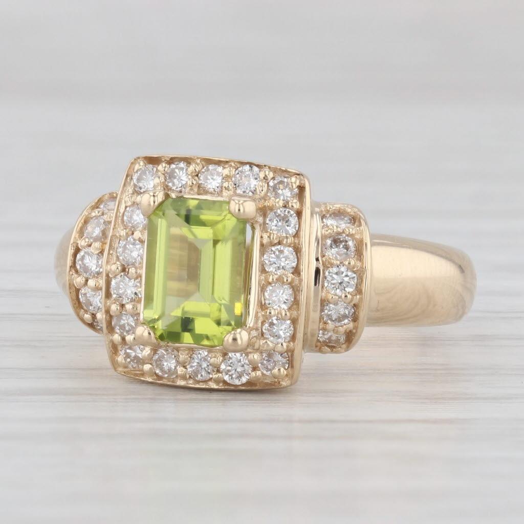 1.40ctw Peridot Diamond Halo Ring 14k Yellow Gold Size 7 Engagement For Sale 2