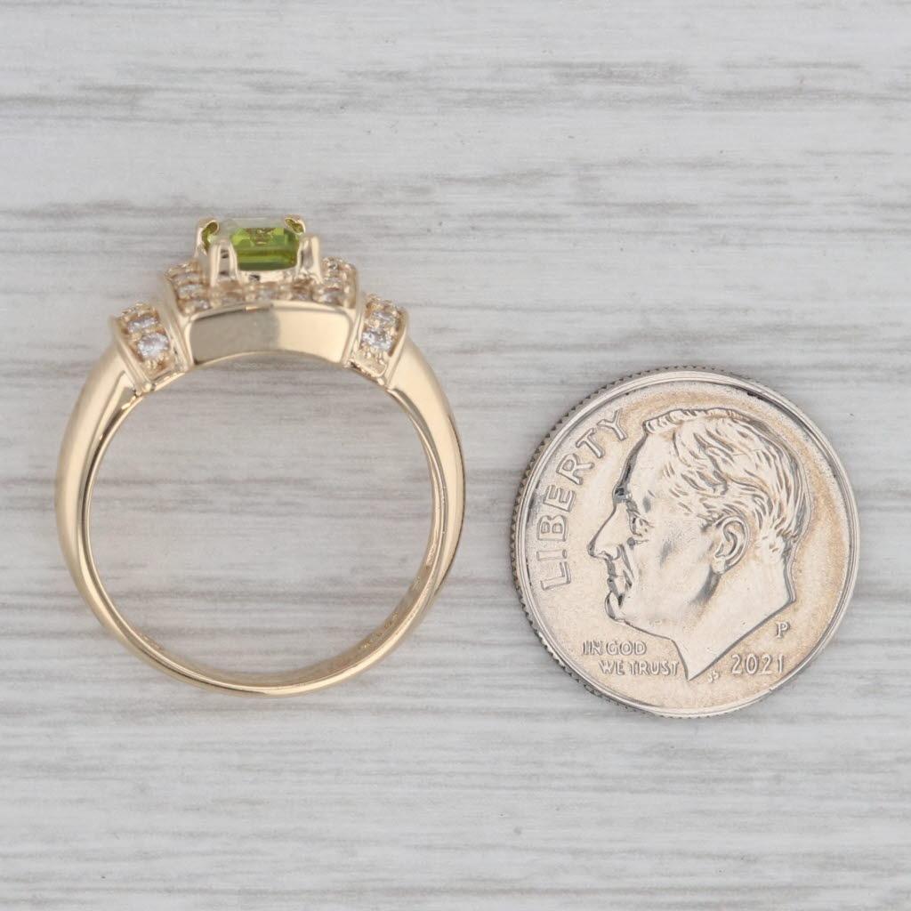 1.40ctw Peridot Diamond Halo Ring 14k Yellow Gold Size 7 Engagement For Sale 3