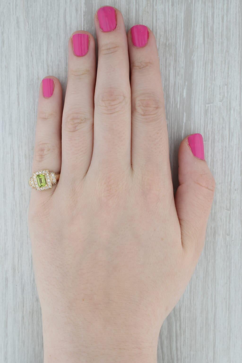 1.40ctw Peridot Diamond Halo Ring 14k Yellow Gold Size 7 Engagement For Sale 4