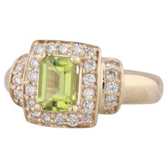Bague de fiançailles halo en or jaune 14 carats avec péridot 1,40 carat et diamants taille 7