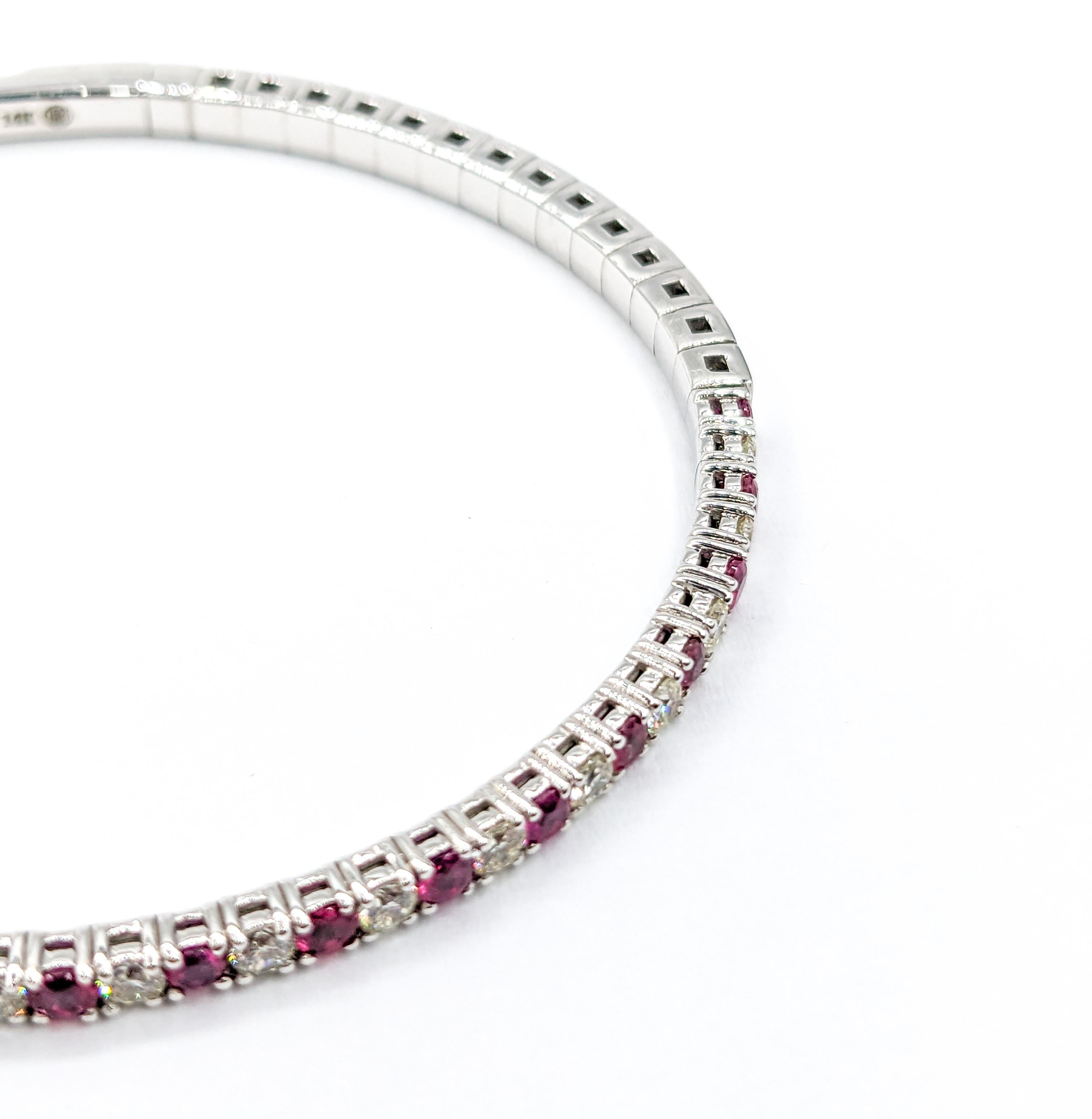 Women's 1.40ctw Ruby & 1.10ctw Diamond Flex Bracelet White Gold For Sale