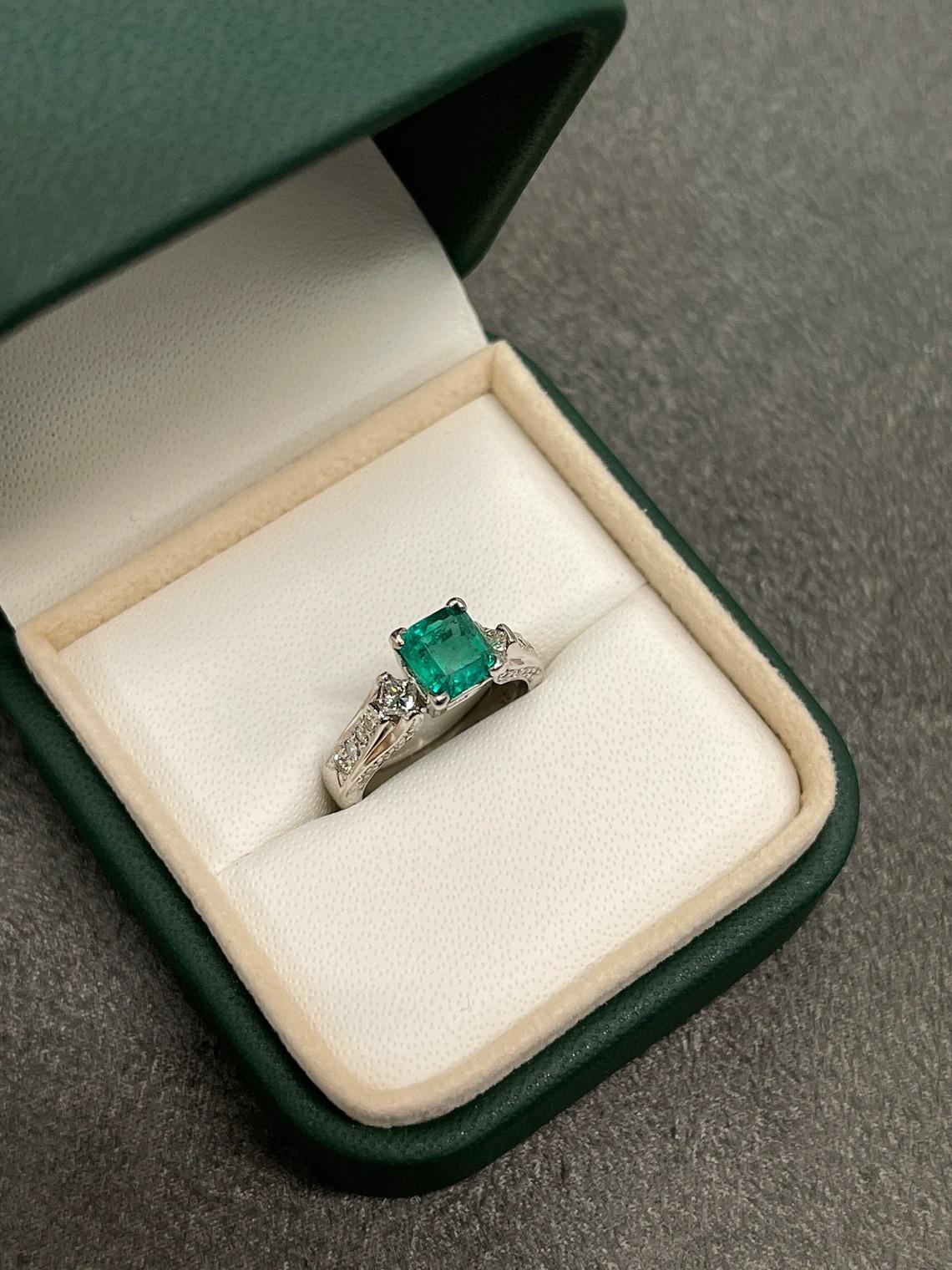 1.40tcw 14K AAA Colombian Emerald & Diamond Engagement Ring In New Condition For Sale In Jupiter, FL