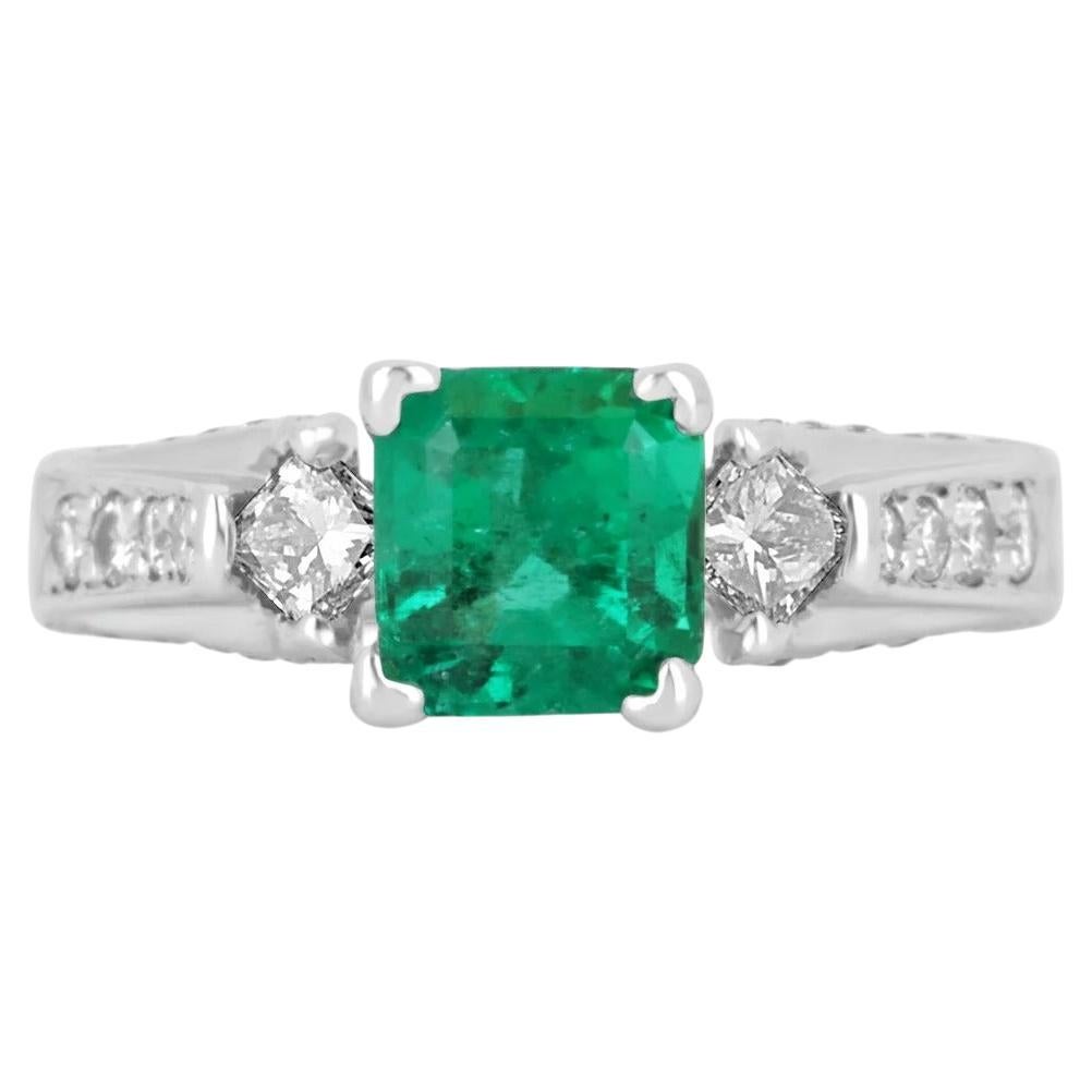 1.40tcw 14K Colombian Emerald & Diamond Engagement Ring