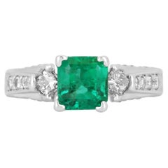 1.40tcw 14K Colombian Emerald & Diamond Engagement Ring