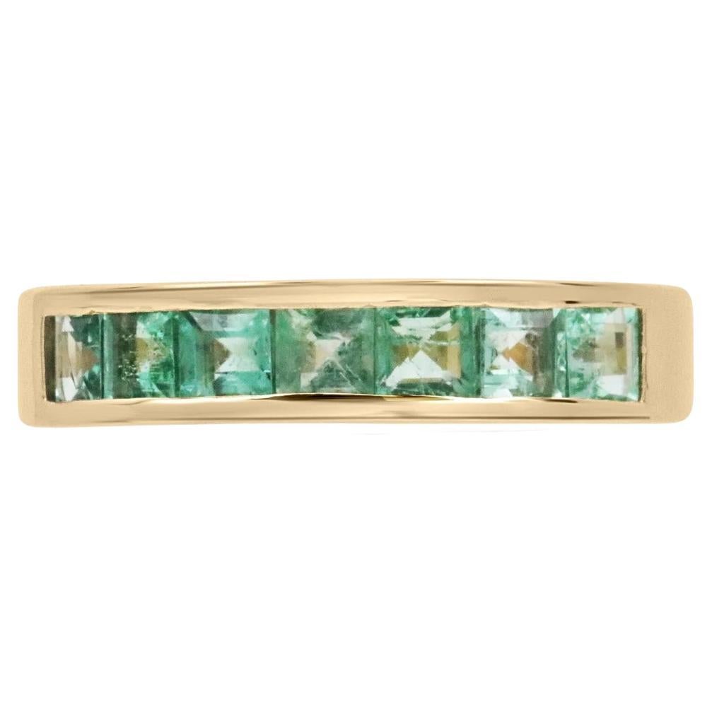 1.40tcw 14K Men's Genuine Spring Green Emerald Wedding Gold Band Ring For Sale