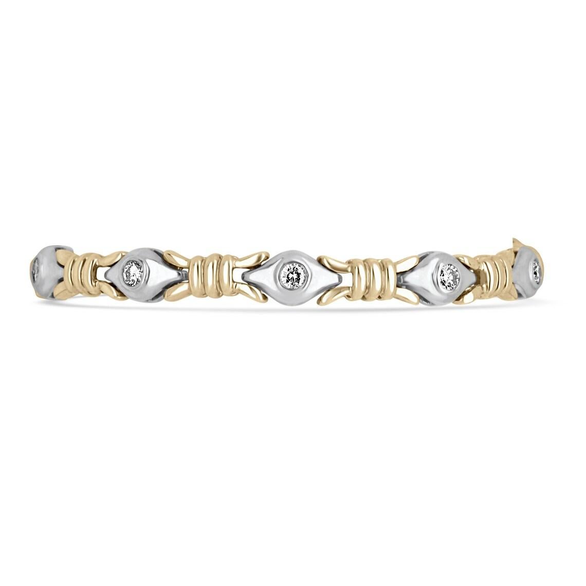 Round Cut 1.40tcw 14K Two-Toned Diamond Bracelet Gold Link Bracelet Elegant Diamond For Sale