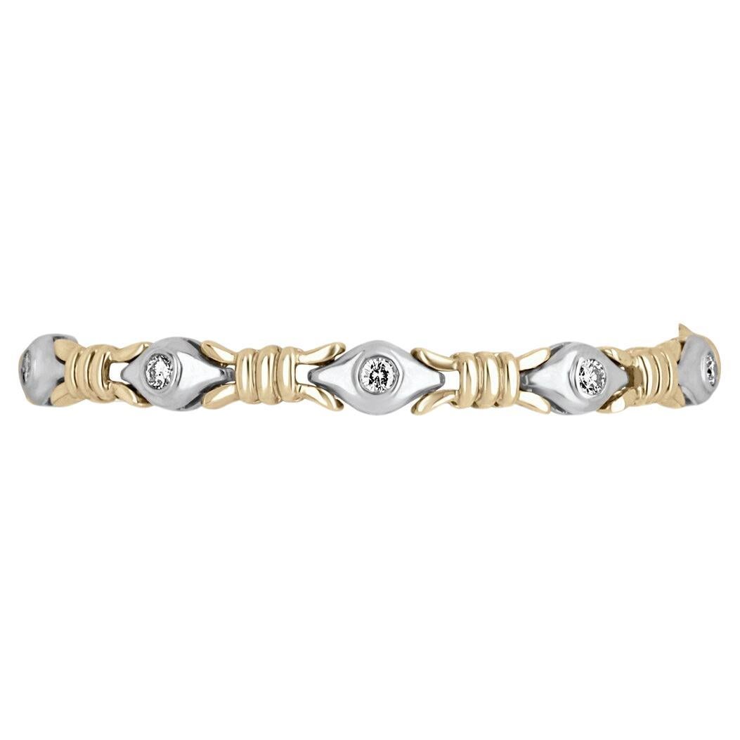 1.40tcw 14K Two-Toned Diamond Bracelet Gold Link Bracelet Elegant Diamond For Sale