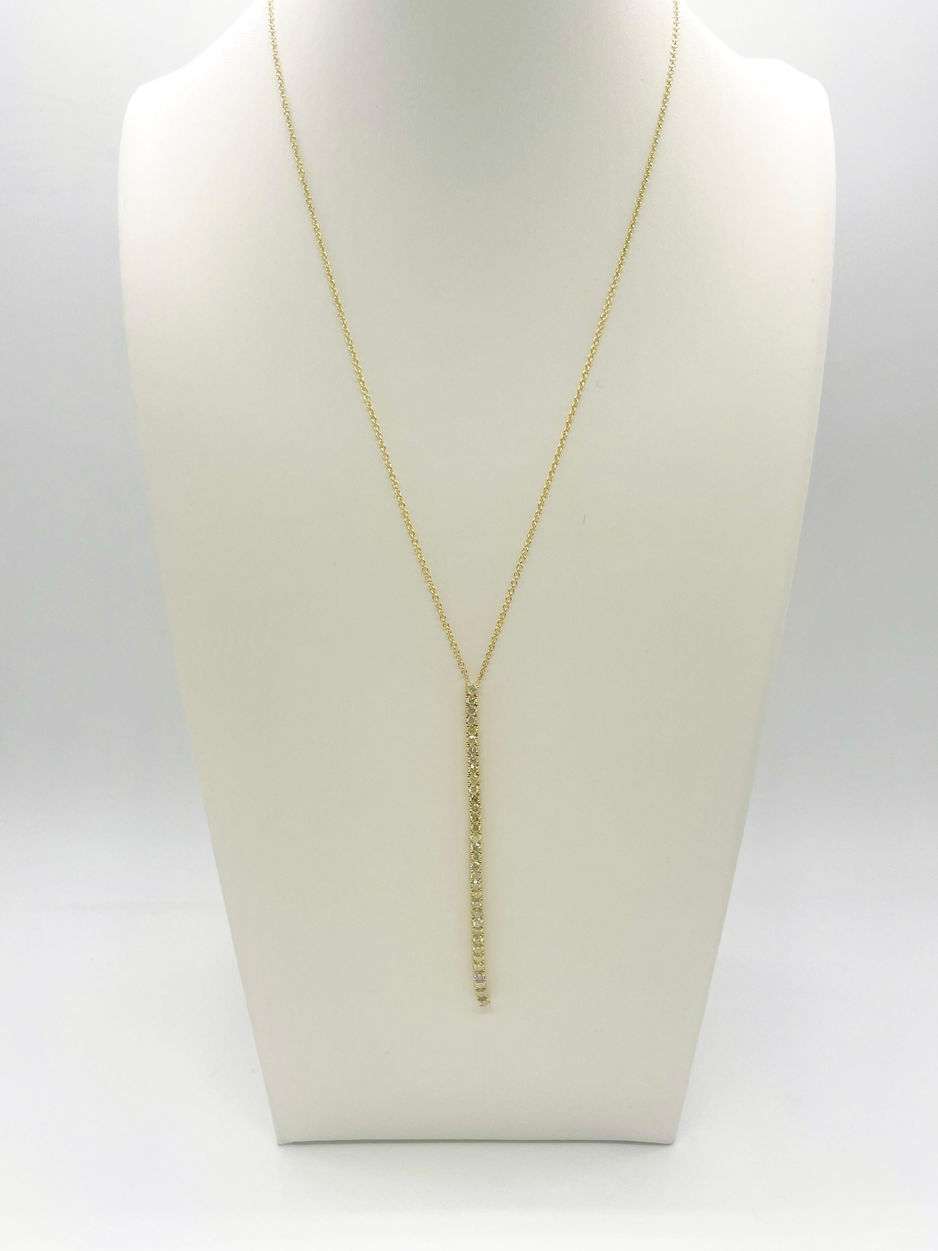 Atemberaubende 14k Gelbgold Tennis Tropfen Halskette mit 1,41 cts alle natürlichen Diamanten, 34 Stück, durchschnittlich I-SI, verstellbare Länge 21