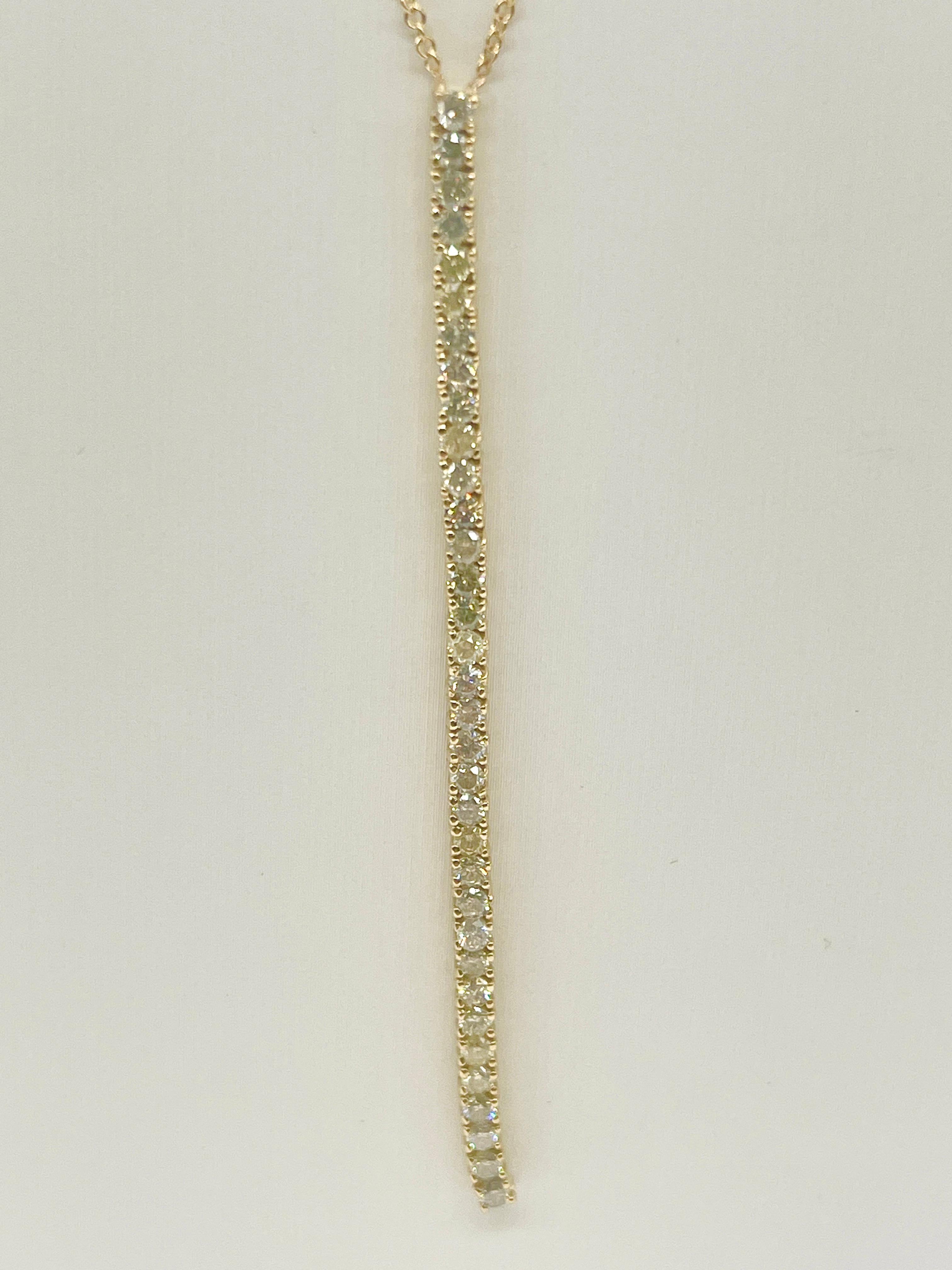 1.41 Carat All Natural Diamond Tennis Drop Necklace in 14K Yellow Gold In New Condition For Sale In Great Neck, NY