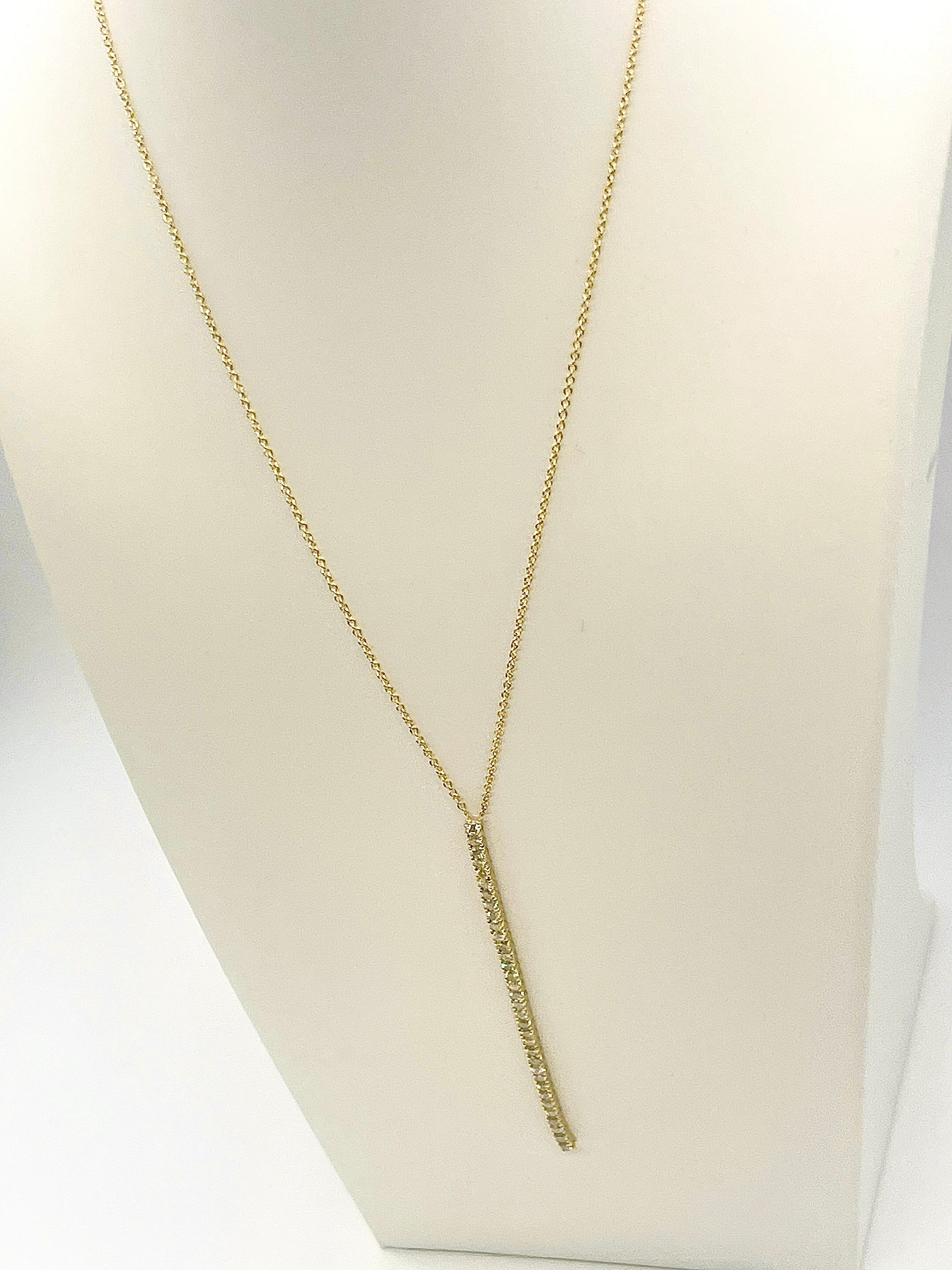 1.41 Carat All Natural Diamond Tennis Drop Necklace in 14K Yellow Gold For Sale 2