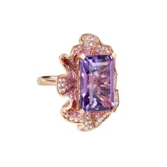 14.1 Carat Amethyst with Sapphire & Diamond Cocktail Ring in 18 Karat Rose Gold